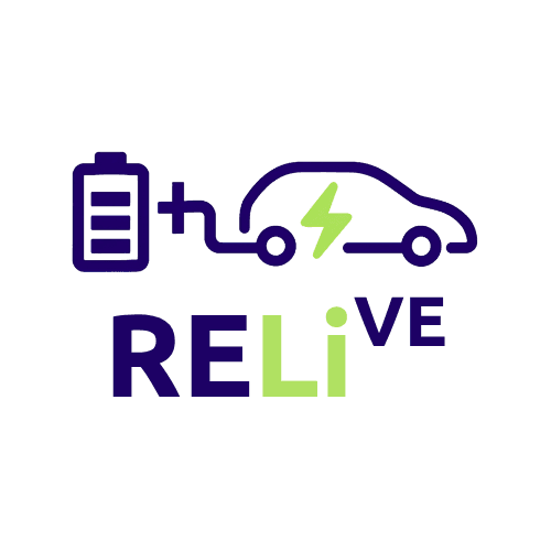 RELiVE logo: a battery connected to an electric car
