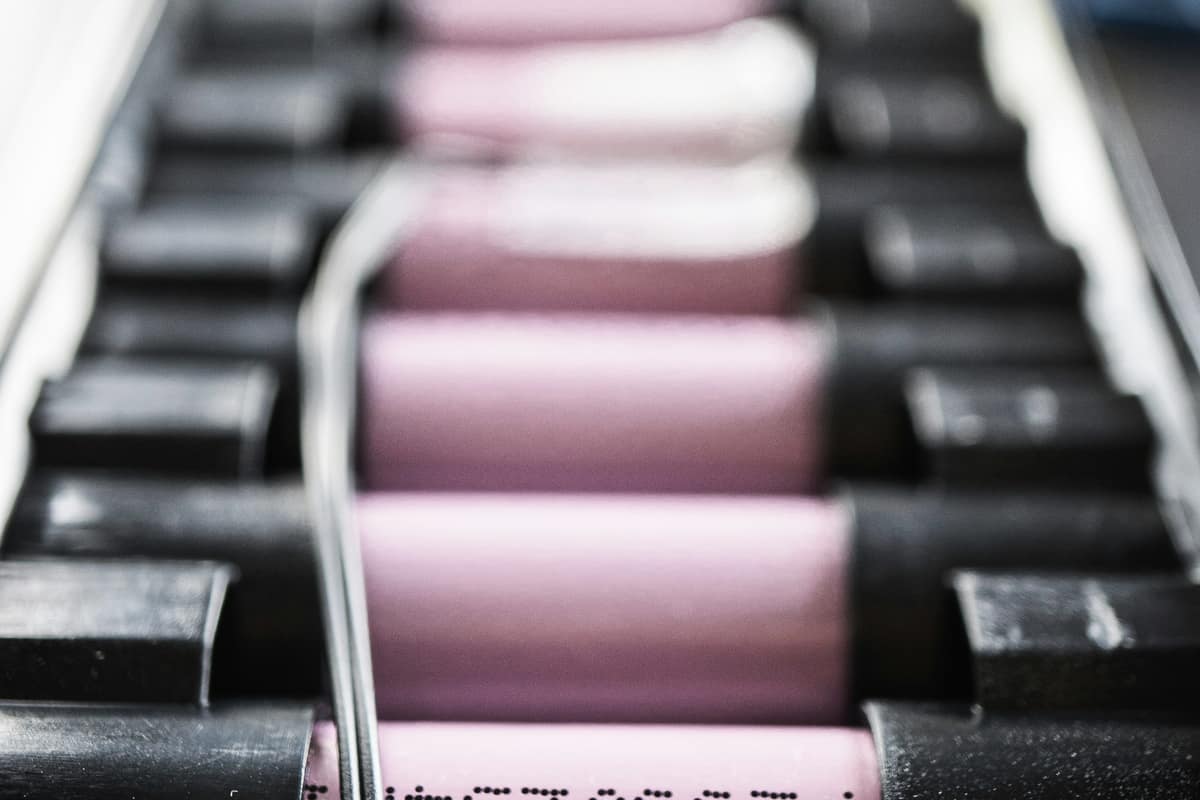 Rows of battery cells on a production line, the materials inside every pack
